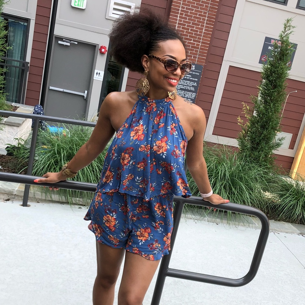 2pc Floral Halter Short Set